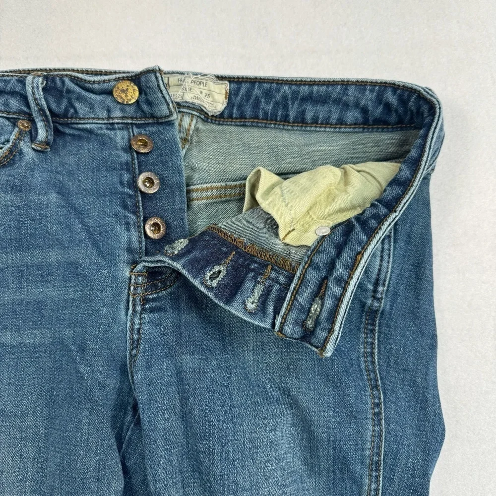 Free People Button Fly Skinny Jeans Womens Size 25 Medium Blue Mid Rise